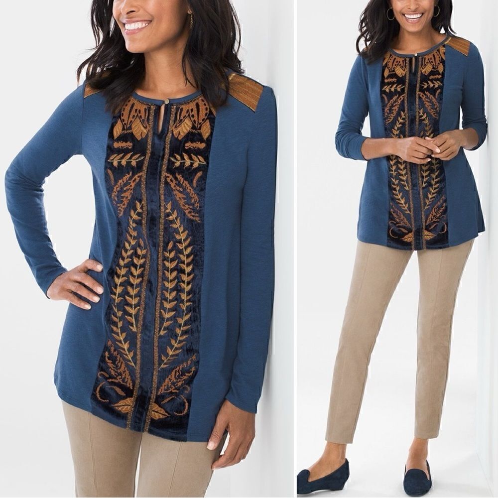 Chico’s Zenergy Pieced Velvet Tunic Top, Sz Large